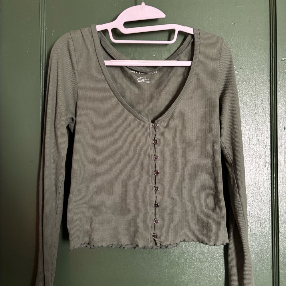 Women's Olive Green Button-Up Top